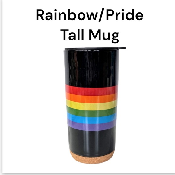 NWT Rainbow/Pride LGBTQ Cork Bottom Tall Black Ceramic Mug With Lid - Picture 1 of 8